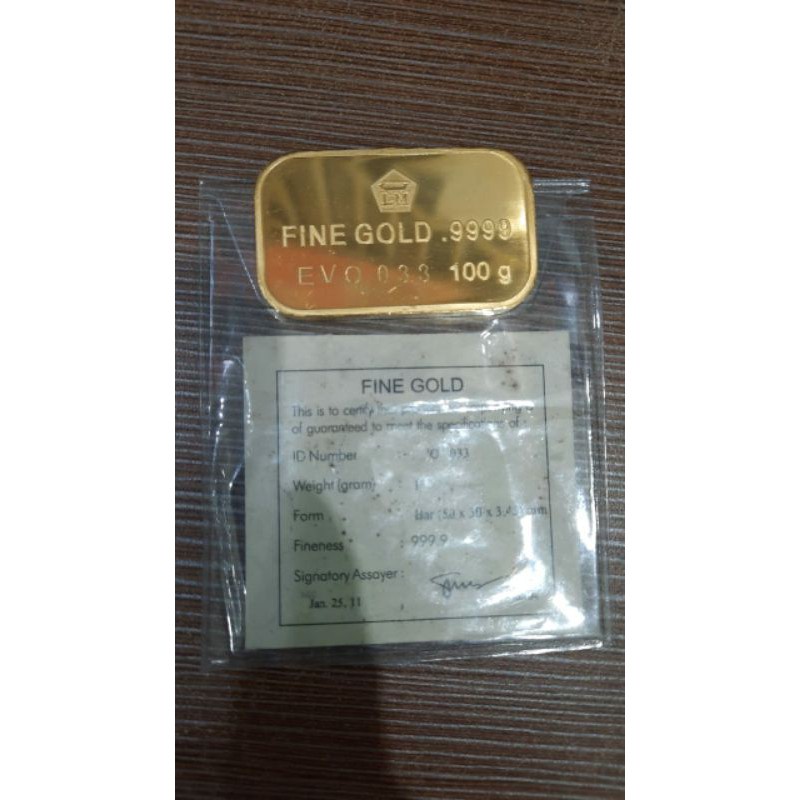 Emas Logam Mulia Batangan ANTAM Retro Horizontal 999.9 100 Gram