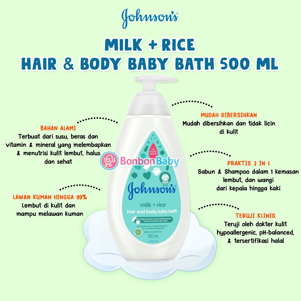 Johnson's Milk + Rice Head &amp; Body Baby Bath 200ML / 500ml