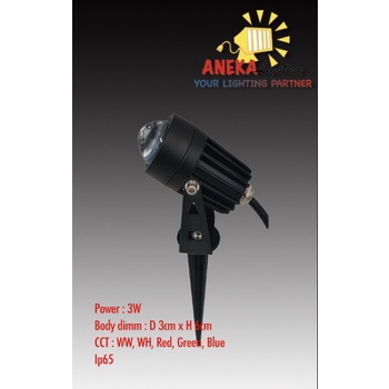 Lampu Sorot Taman Mini Lensa LED 3W WW, Biru, Putih, Merah, Hijau