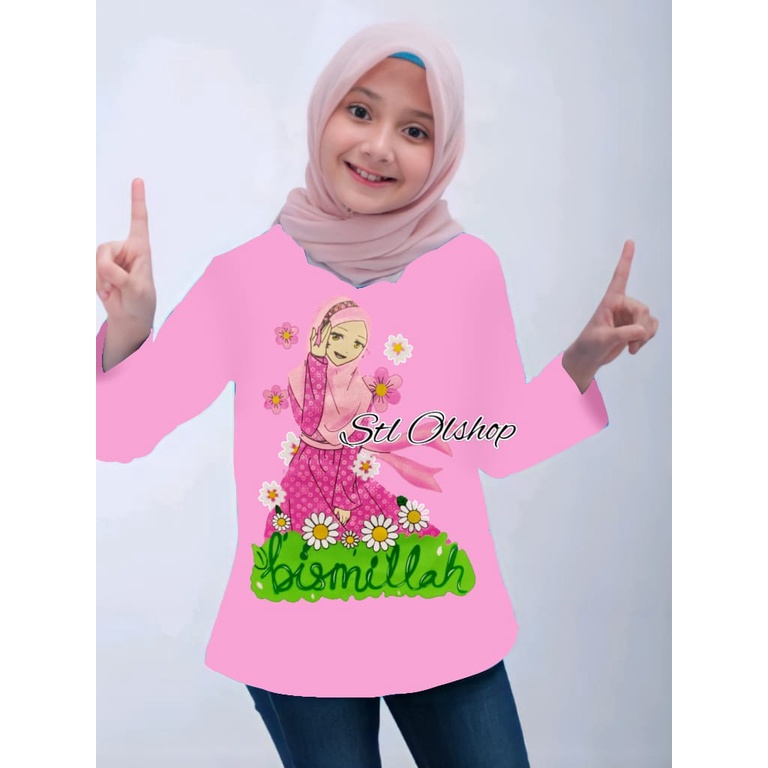 Kaos atasan bismilah lengan panjang anak perempuan | murah | 1-10 Tahun