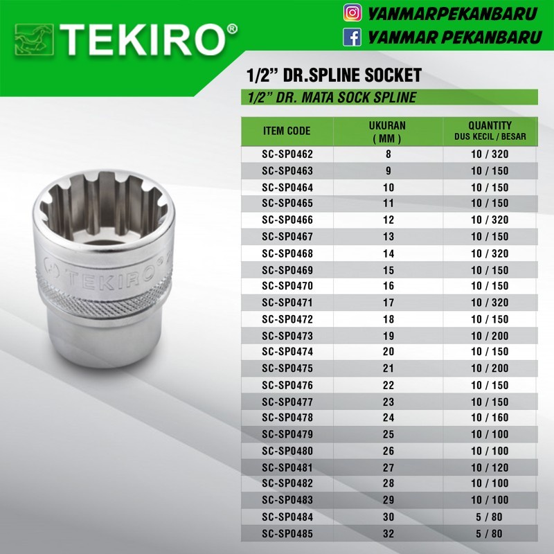 TEKIRO 1/2" INCH DR. MATA SOCK SPLINE (18-27 MM)