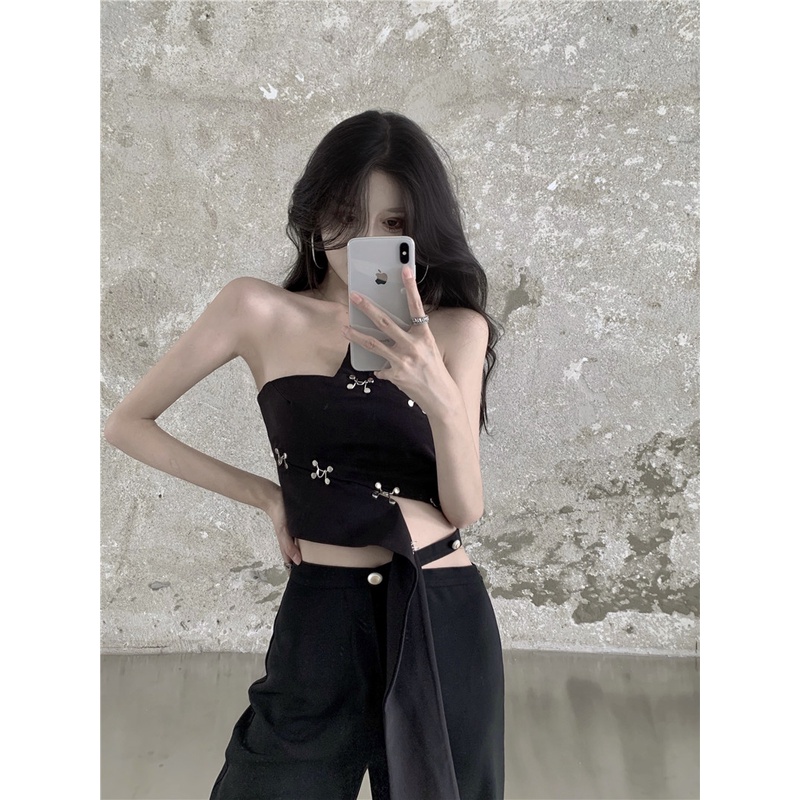 midi dress korea tube top black dress one-shoulder French women s petite skirt