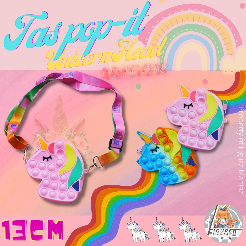 Tas Pop It Mini Unicorn Head Sling bag edition premium import size 13 cm free tali selempang Tas Anak Tas Handphone Tas Mainan Anak Tas Sekolah