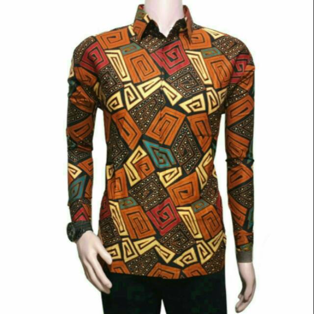 KEMEJA BATIK LENGAN PANJANG MOTIF KOTAK ZIG ZAG BATIK PEKALONGAN CLASIK SOLO PEKALONGAN KATUN HALUS