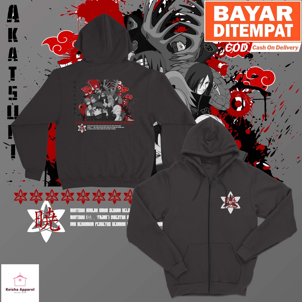 JAKET ZIPPER ANIME NARUTO SHIPPUDEN AKATSUKI JAKET AKATSUKI PRIA WANITA