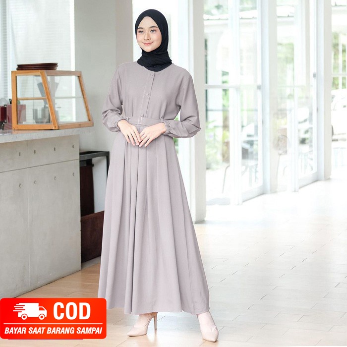 Baju Gamis Wanita Muslim Terbaru Sandira Dress cantik Murah kekinian GMS01-ABU