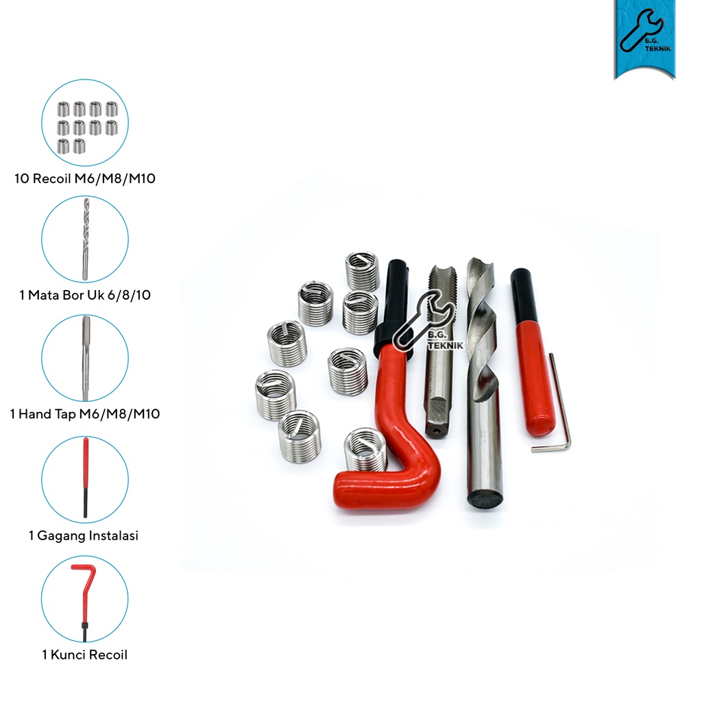 Bor Tap / Thread Repair Kit Set Recoil Helicoil M6/M8/M10