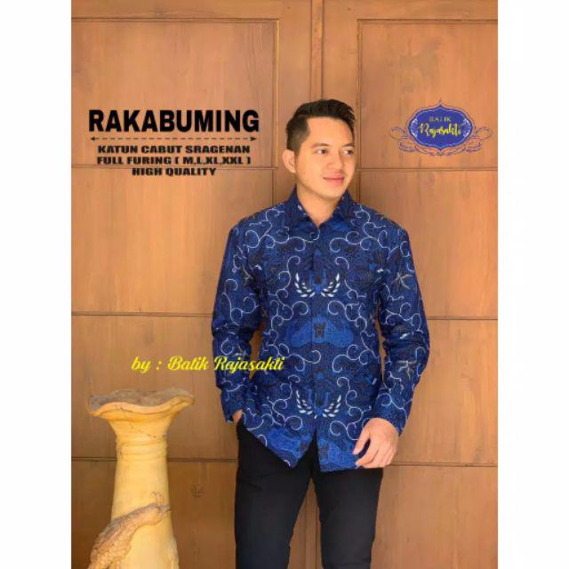 Rakabuming Rajasakti Kemeja Batik Eksklusive Panjang Katun Cabut Kemeja Batik Warna Navy Biru