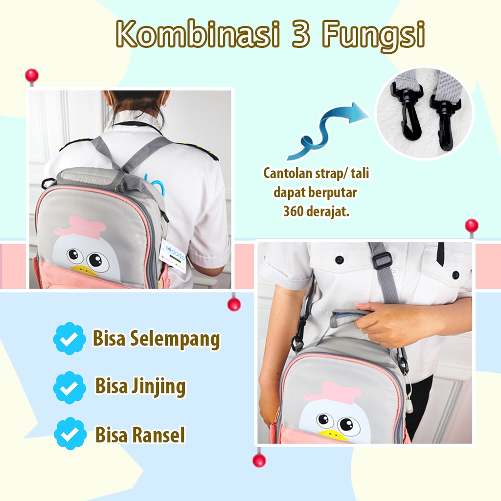 Tas Cooler Bag Simpan &amp; Membawa Asi / Lunch Box Bekal Perlengkapan Bayi / Multifungsi Diaper Bag Duck Series Waterproof / Popok Backpack Ransel Bayi Multifunction