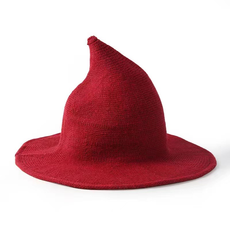 Topi Penyihir Bahan Rajut Warna Merah Untuk halloween