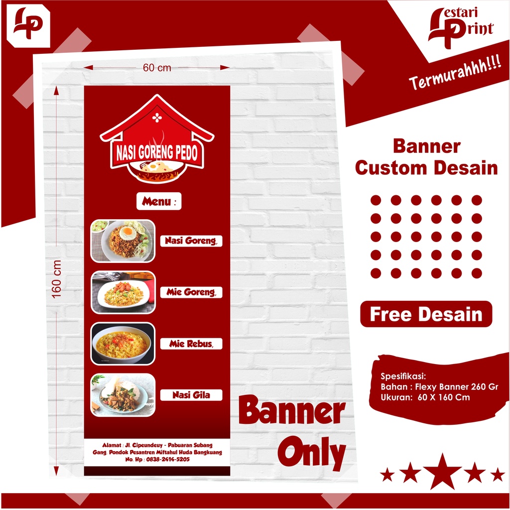 BANNER SPANDUK CUSTOM DESAIN / NASI GORENG / BANNER ONLY / GRATIS DESAIN / SPANDUK BANNER JUALAN MAK