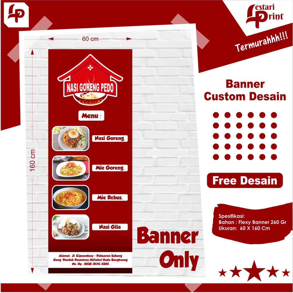 Jual BANNER SPANDUK CUSTOM DESAIN / NASI GORENG / BANNER ONLY / GRATIS