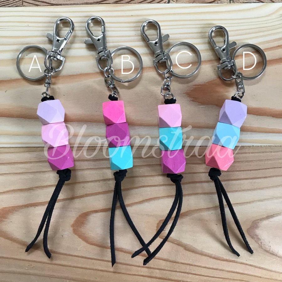Gantungan Kunci Bag Charm Hexagon Wooden Keyfob keychain tas key fob Key Chain