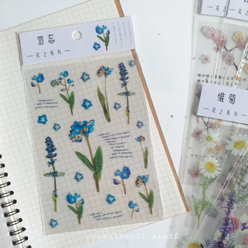 

1pcs Sticker Sheet Pet Transparant Flower Journal Scrapbook DYI Craft BUJO Stiker Tranparan