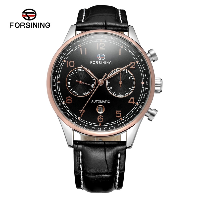 

Forsining Men'S Mechanical Watch Leather Strap Casual Automatic Watch Dual Display Sports Watch