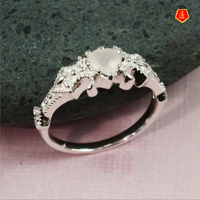 [Ready Stock]Female Fashion Flower Opal Heart-Shaped Ring