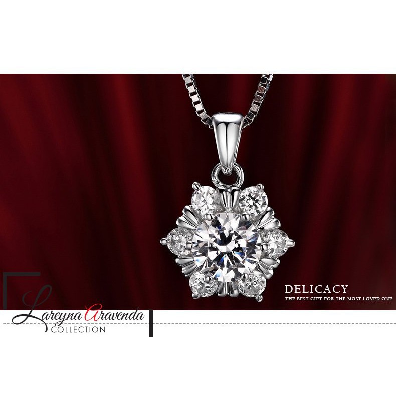 Kalung Titanium Asli + Liontin Model Snow Crystal Kristal Zirconia KL046