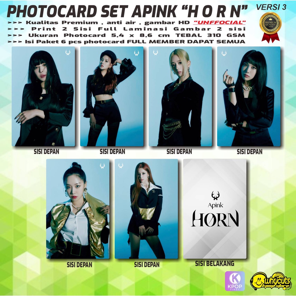 PHOTOCARD FULL SET PC KPOP APINK HORN / PRINT 2 SISI FULL LAMINASI GLOSSY / ANTI AIR ISI 6 PCS