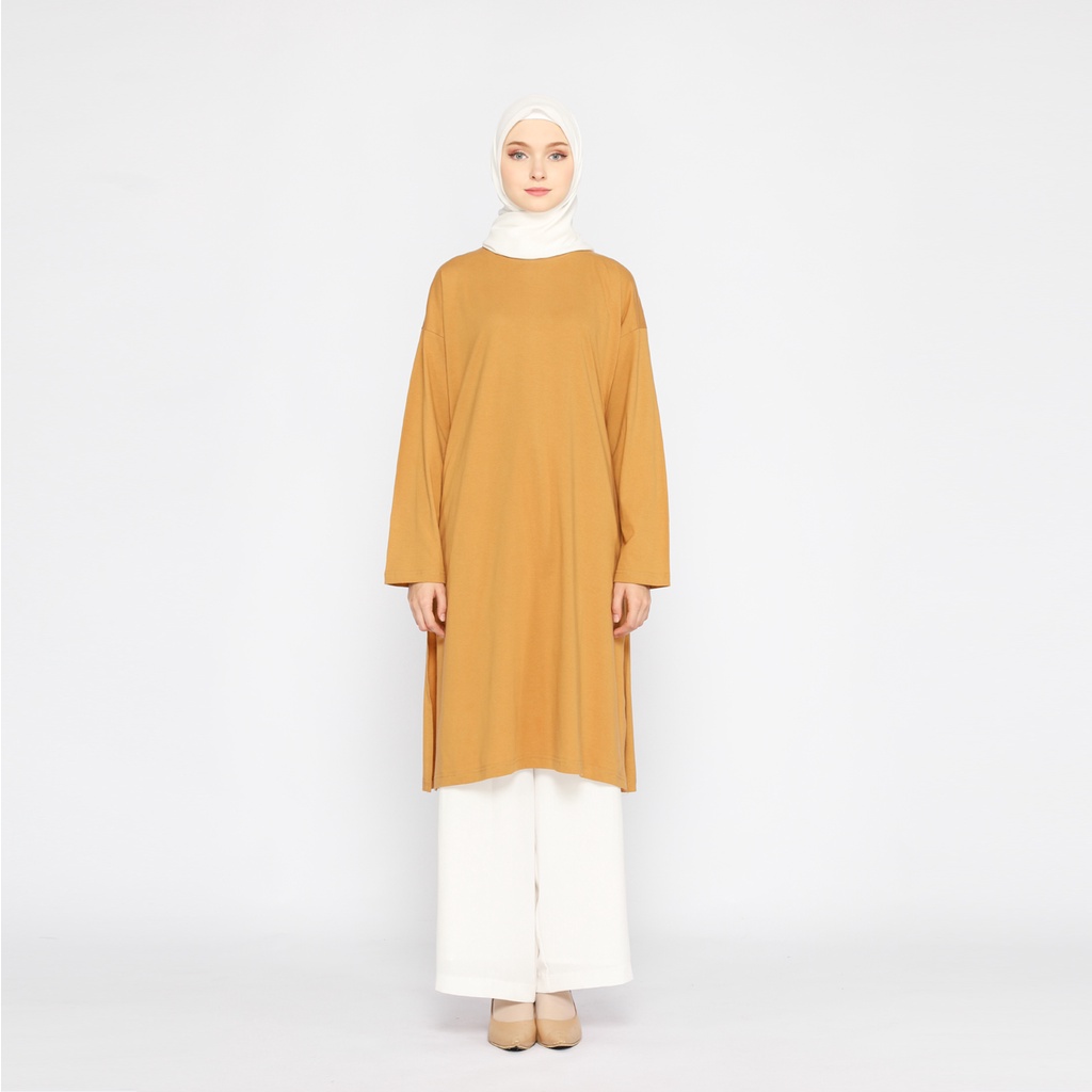 Tunik Wanita Kaos Muslimah Oversize LD 130 AlmondBrown FemonRitch