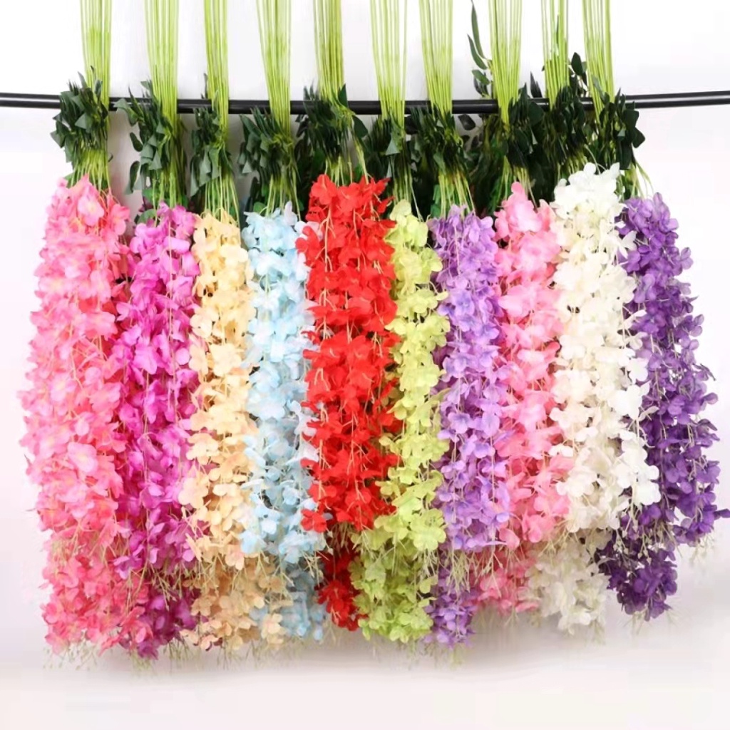 Tanaman Bunga Wisteria Hias Rambat Dekorasi Fleur Dinding Rumah Pelaminan Pajangan Artificial Flowers Daun Juntai Azgalery PBP102