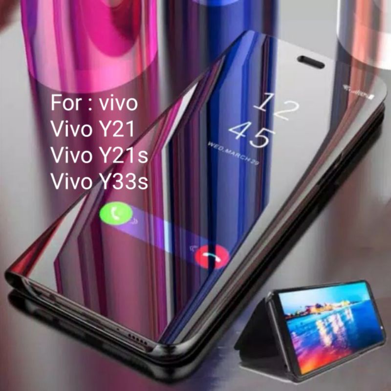 Flipcover Casing Vivo Y21 Y21s Y33s Y33 s Clear View Flip Cover Mirror kaca Kview Magic