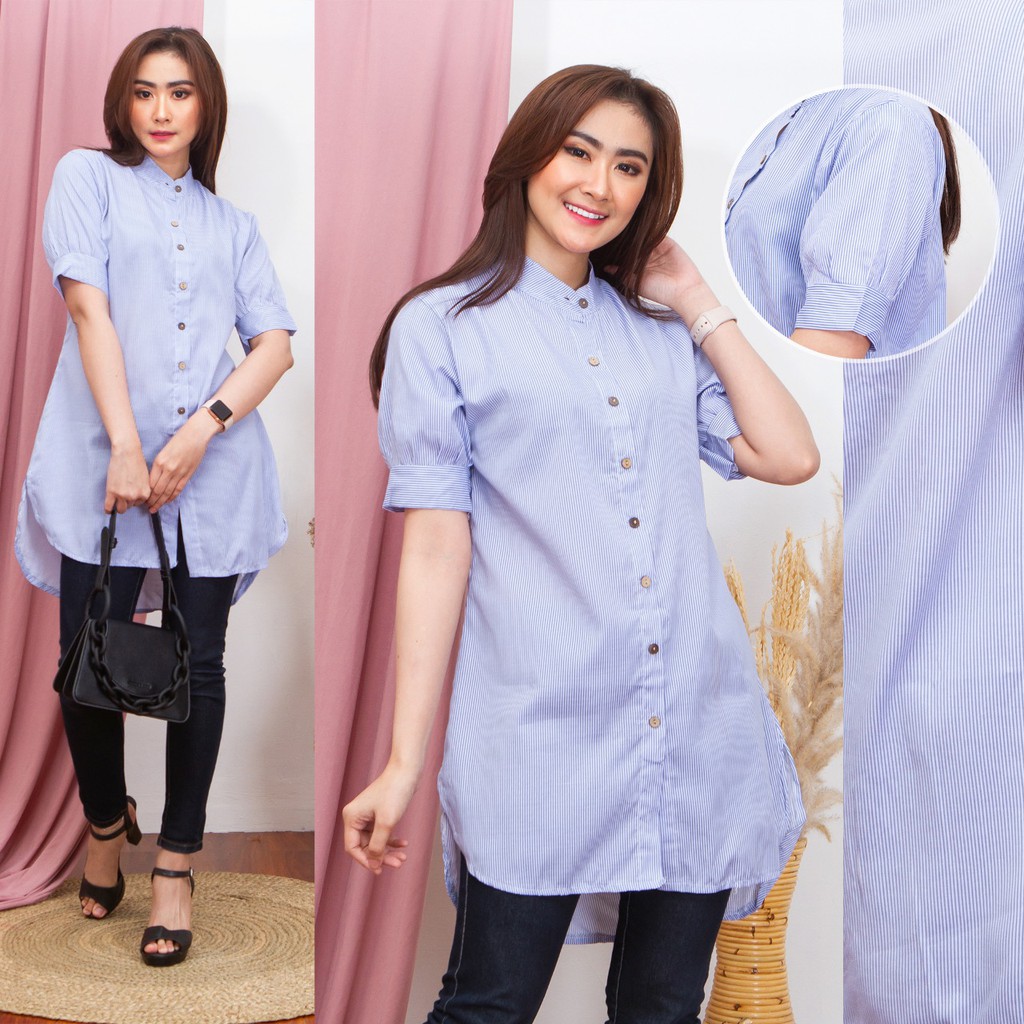 Fashionshop119 Kemeja Salur / Kemeja Lengan Pendek / Kemeja Wanita (fs)