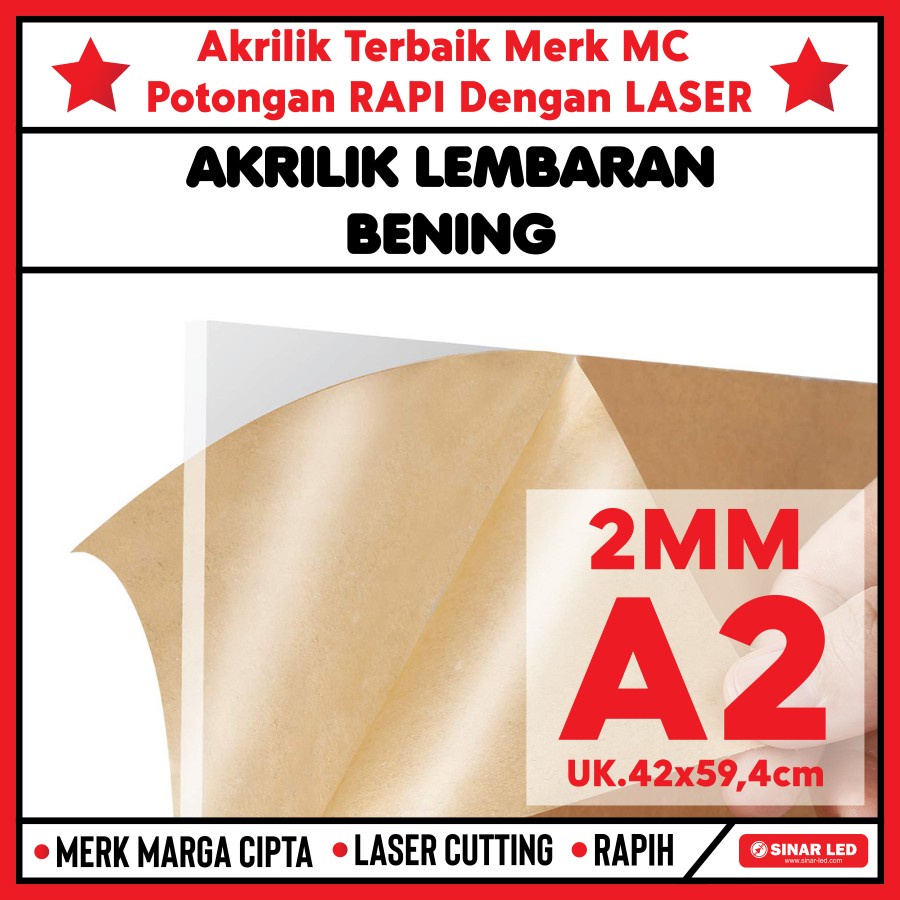 AKRILIK lembaran 2mm A2 / Akrilik bening / Marga cipta / Acrylic