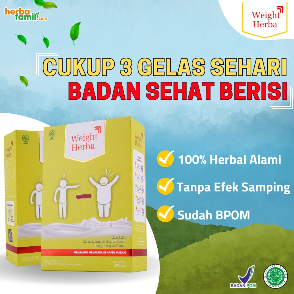 Paket 3 Box WEIGHT HERBA 100% Original Susu Penggemuk Penambah Berat Badan Nafsu Makan Tingkatkan Kalori Kualitas Tinggi Menambah Protein Terbaik Isi 200gr