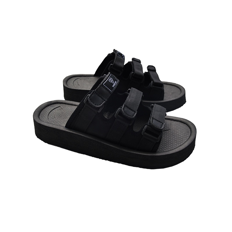 THREE BOX - Sandal Platform Wedges Wanita Medium Jumbo - LACERTA BLACK