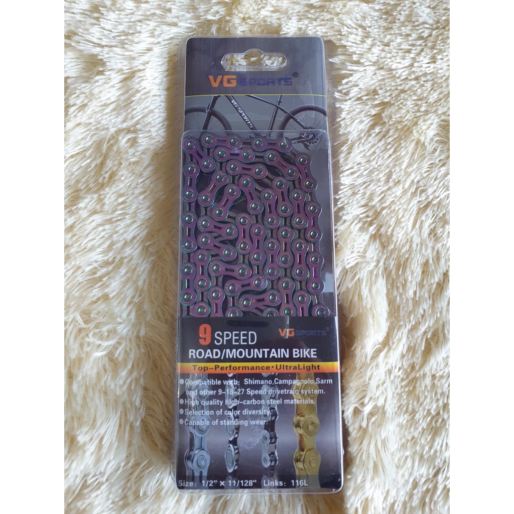 Rantai 9 speed Rainbow hollow VGsport VG sport pelangi chain 9speed 9s seli MTB RB