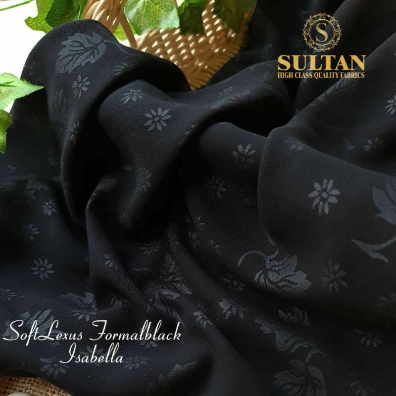 Kain SULTAN SOFT LEXUS emboss Motif Isabella warna Formal Black lebar 1,5m