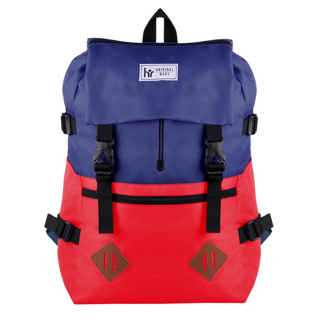 Tas Ransel Cowok / Tas Kuliah / Tas Distro / HR Bag [NAVY + RED]