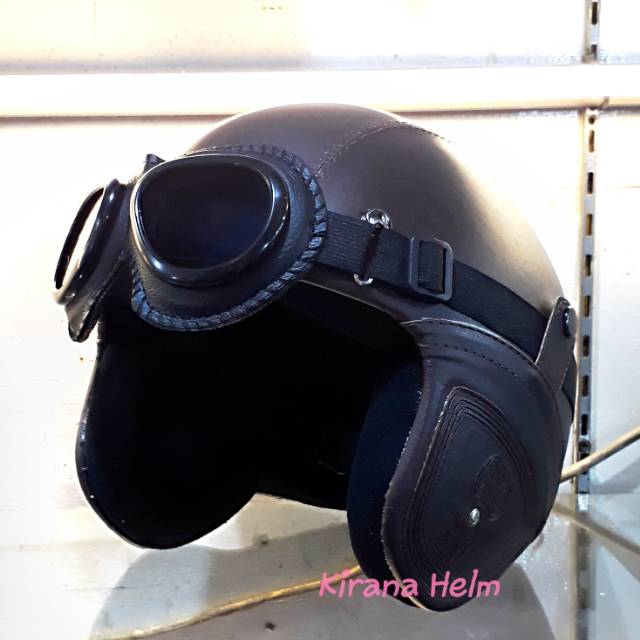 Helm Bogo Retro Kulit Classic + Kaca Mata - Warna Coklat