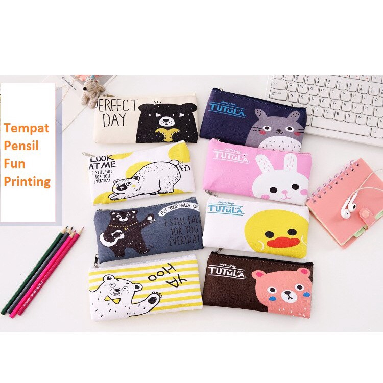 

TEMPAT PENSIL LUCU FUN PRINTING 8 DESIGN PENCIL CASE / TEMPAT KOSMETIK CANTIK