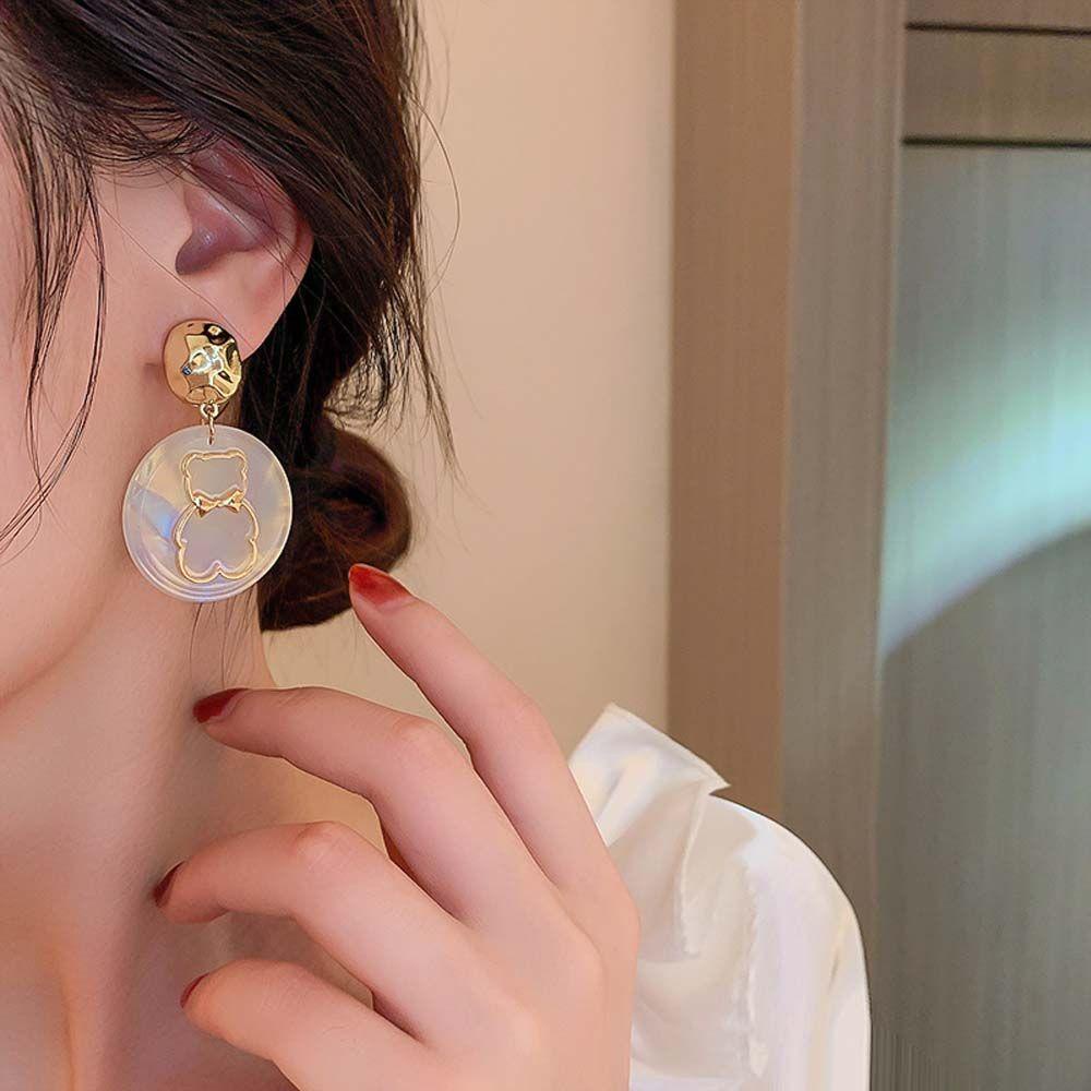 Mxbeauty Anting Juntai Elegan Geometris Trendy Manis Bulat Giwang Telinga Akrilik