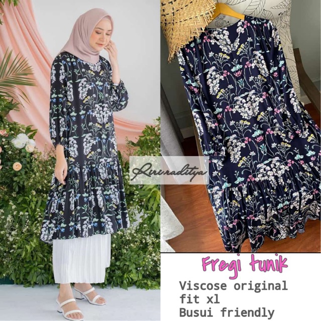 Atasan wanita FREGI tunik katun rayon viscose fashion muslim cewek remaja busui motif bunga kekinian