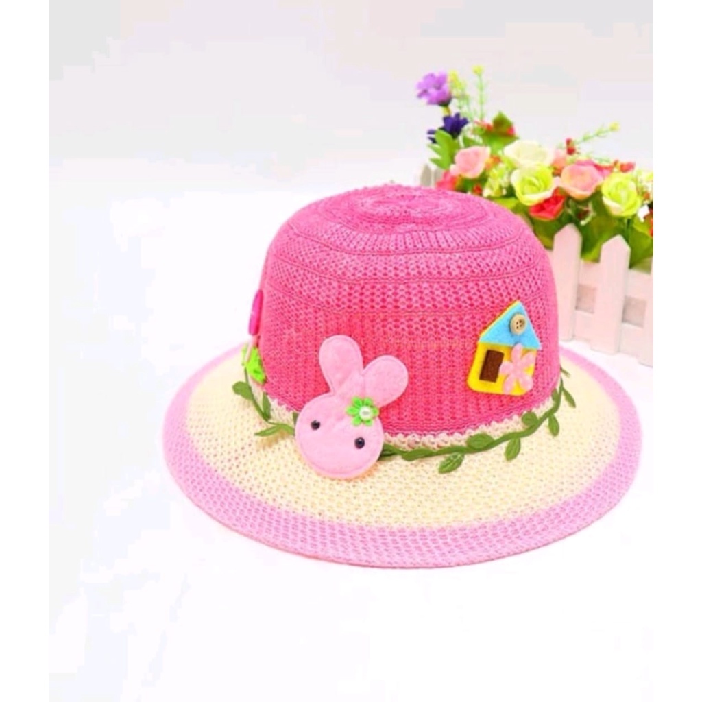 Topi Anak Perempuan Lebar Motif Kelinci Lucu Import