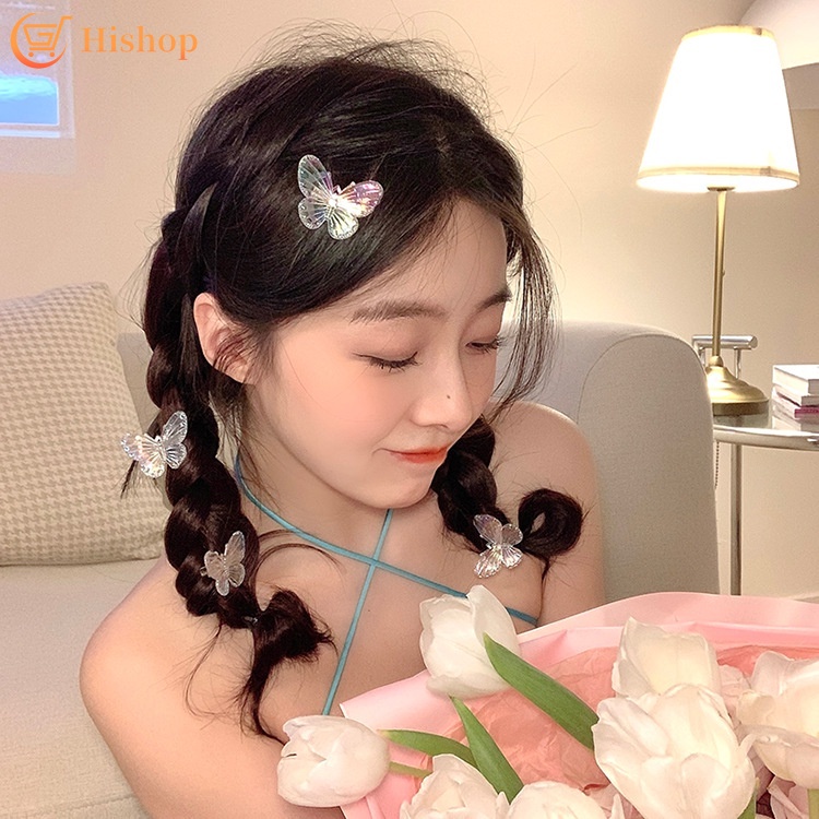 5pcs / set Jepit Rambut Bentuk Kupu-Kupu Warna Pink / Putih Untuk Anak Perempuan