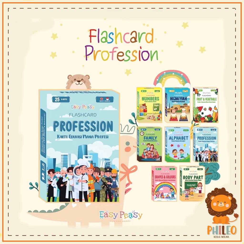 PHILEO | PROFESSION FLASHCARD - MAINAN KARTU EDUKASI ANAK - KARTU BELAJAR BAHASA INGGRIS DAN INDONES