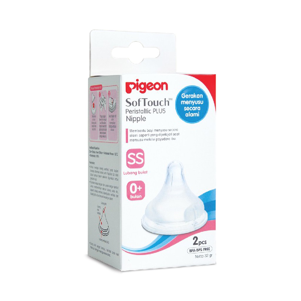 Pigeon SofTouch Peristaltic Plus Nipple Dot Wide Neck 2 Pcs Size SS 0+ Bulan