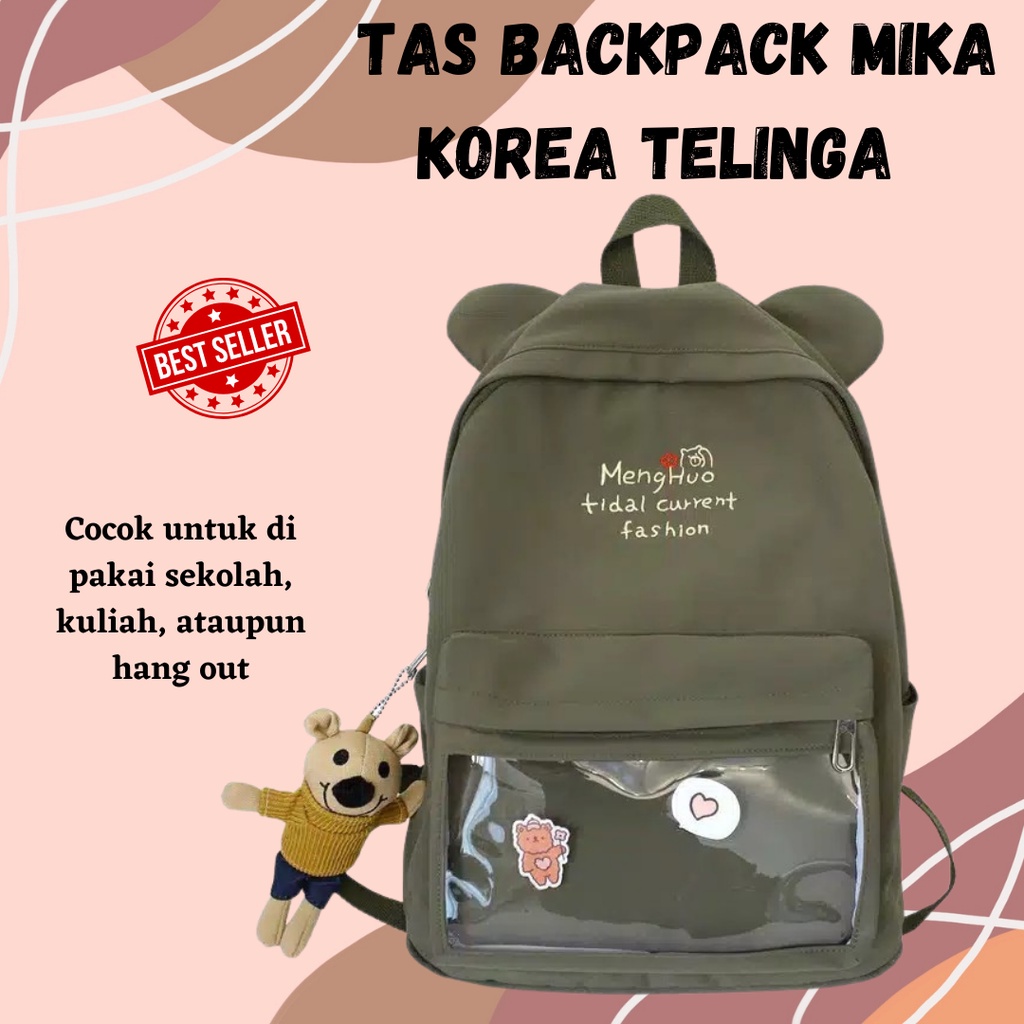 Warna Army Tas Backpack Mika Korea Telinga Terbaru Murah Meriah / Tas Ransel Hiya