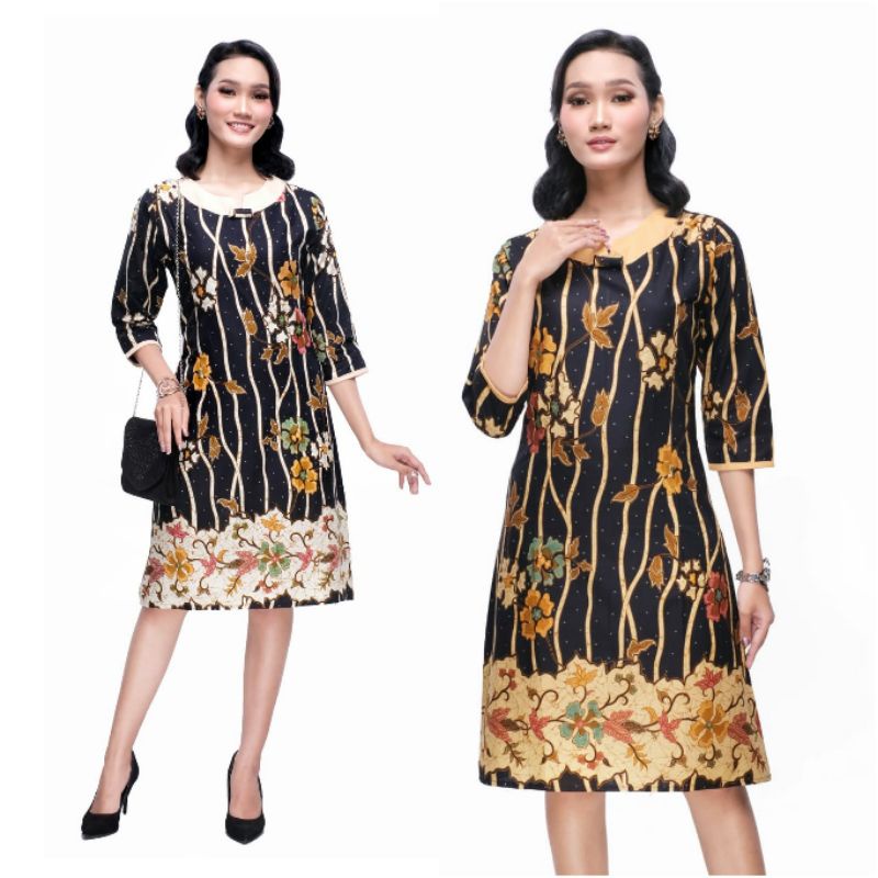 Dress Batik Wanita Jumbo Modern XXXL Atasan Tunik Muslim Big Size Lengan ¾ Blouse Batik Baju Kerja Wanita 4L-5L MY