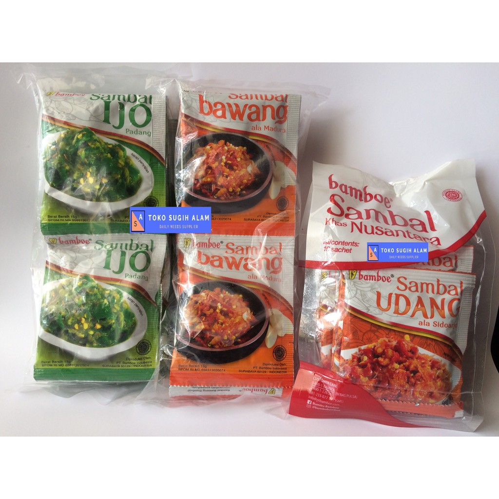 

EXPIRED TERBARU !!! BAMBOE SAMBAL BAWANG, SAMBAL UDANG, SAMBAL IJO ISI 10'S