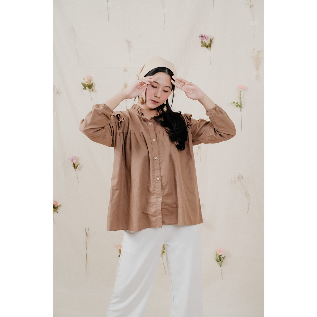 Sazkia Linen Shirt / Atasan Kemeja Wanita-Brown