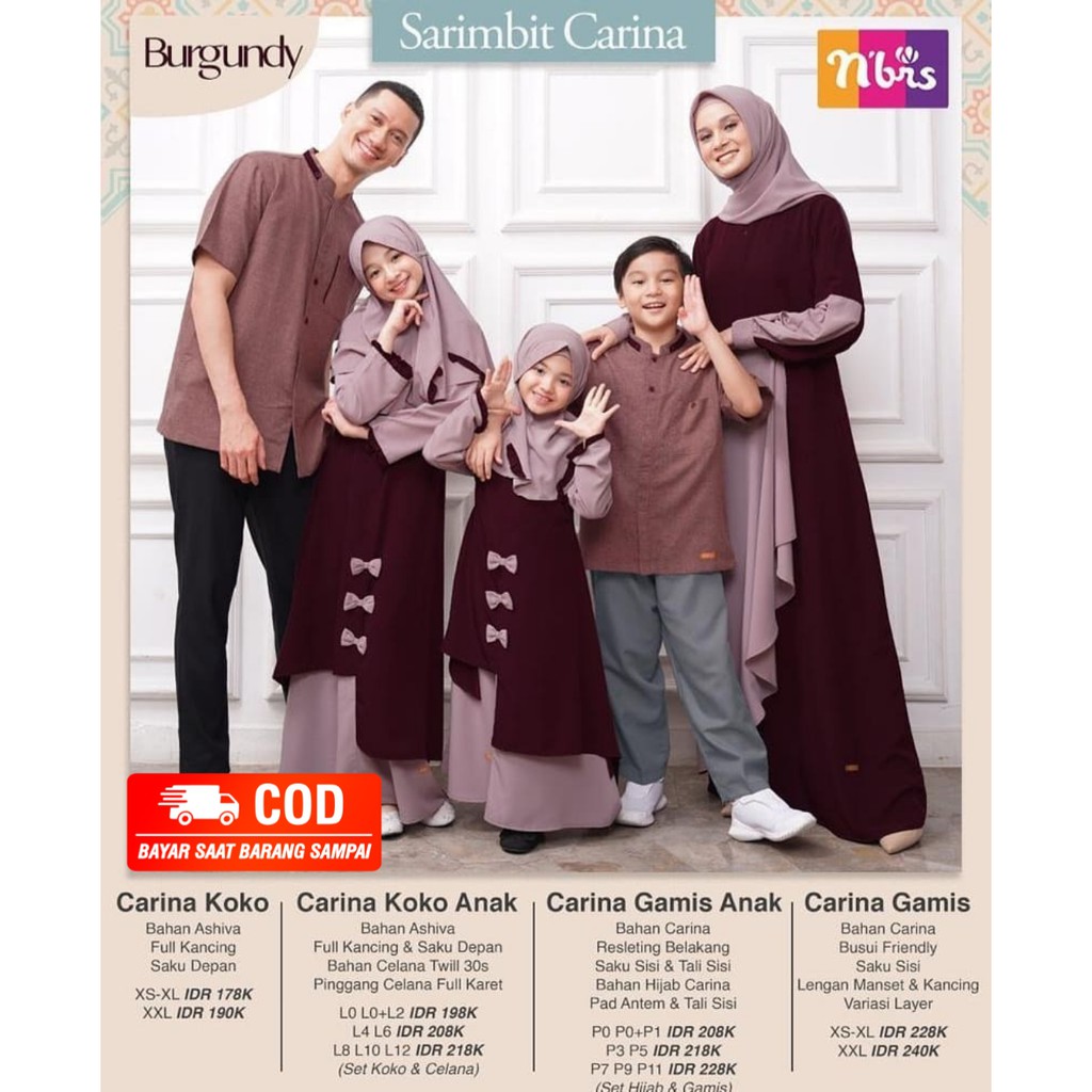 SARIMBIT CARINA TERBARU GAMIS NIBRAS 2021 BURGUDY COUPLE KELUARGA