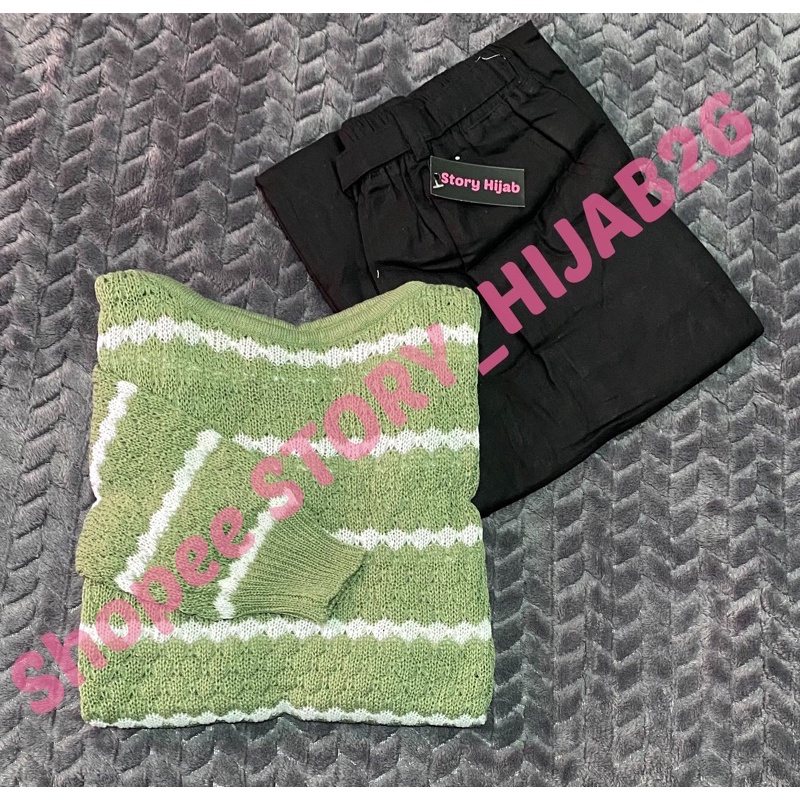 CHESSY SET + KESSIE SET  ( ATASAN + CELANA ) / BEST SELLER / BISA COD-Matcha - black