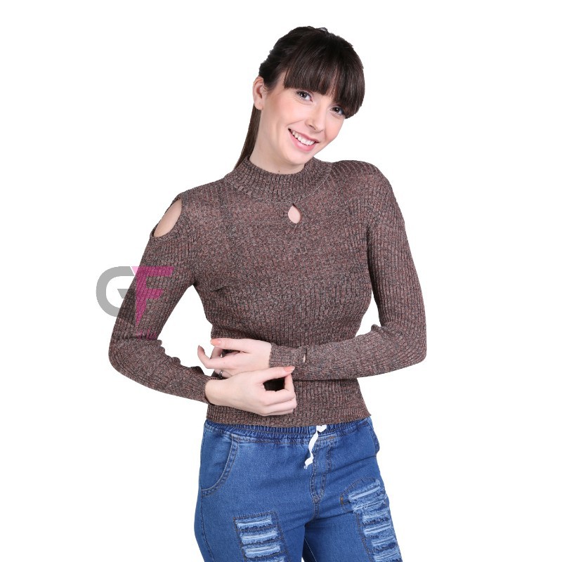 GIOFLO Sweater Casual Rajut Wanita Terbaru Coklat Tua / RJT 17