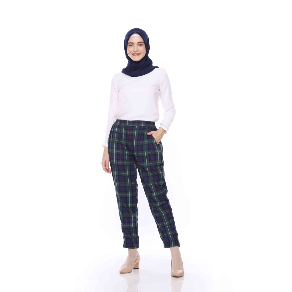 [CYC | COD] REALPICT Tartan Pants Green Celana Baggy Wanita Flanel Premium Tartan Kotak-Kotak Fashion Casual