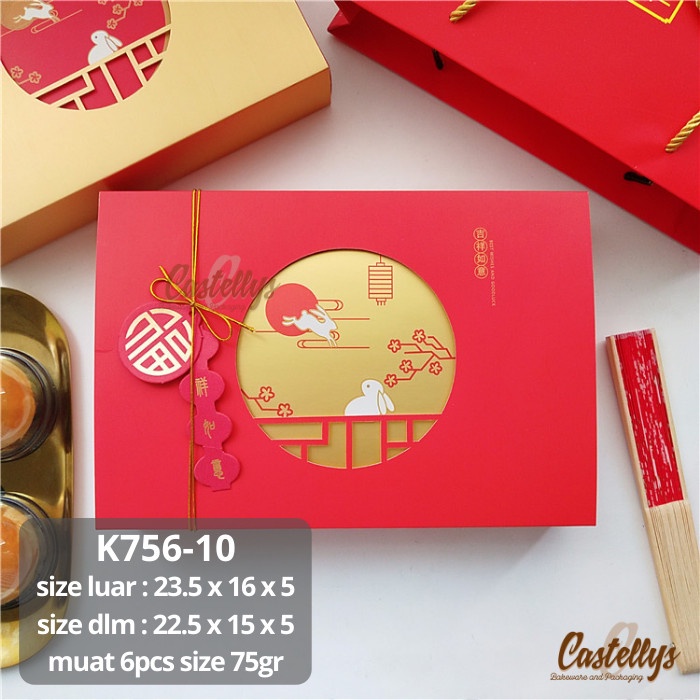 

Kotak Dus Box Mooncake K756-10 Merah Rabbit Pia Snowskin Kue Imlek