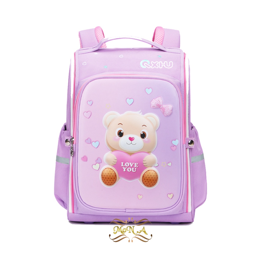 [MONA] TAS SEKOLAH RANSEL ANAK CEWEK MOTIF KARTUN TIMBUL LUCU UNIK CUTE 3 DIMENSI IMPORT PREMIUM BEAR UNGU -M0176